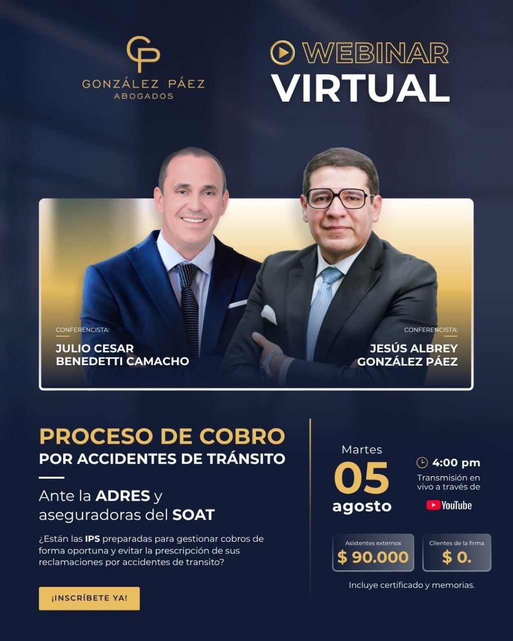 Certificado y memorias: Webinar: Proceso de cobro por accidentes de tránsito ante la Adres y aseguradoras del SOAT
